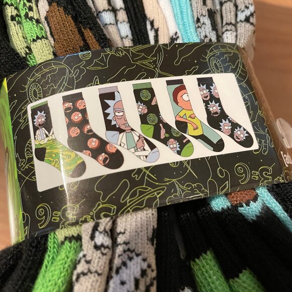Rick and Morty Adult Swim - 6 Pair CREW Socks by HYP. NWT Size 6-12 - Picture 2 of 9